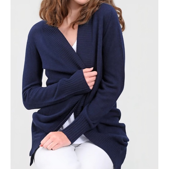 NavyBleu  100% Cashmere Open Front ‎ Cardigan Size Small Navy Blue - Picture 1 of 8